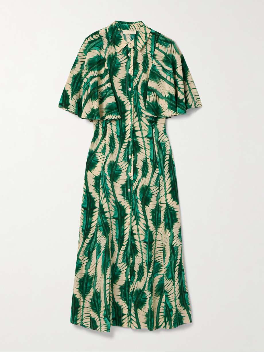 silhouette printed silk crepe de chine midi shirt dress