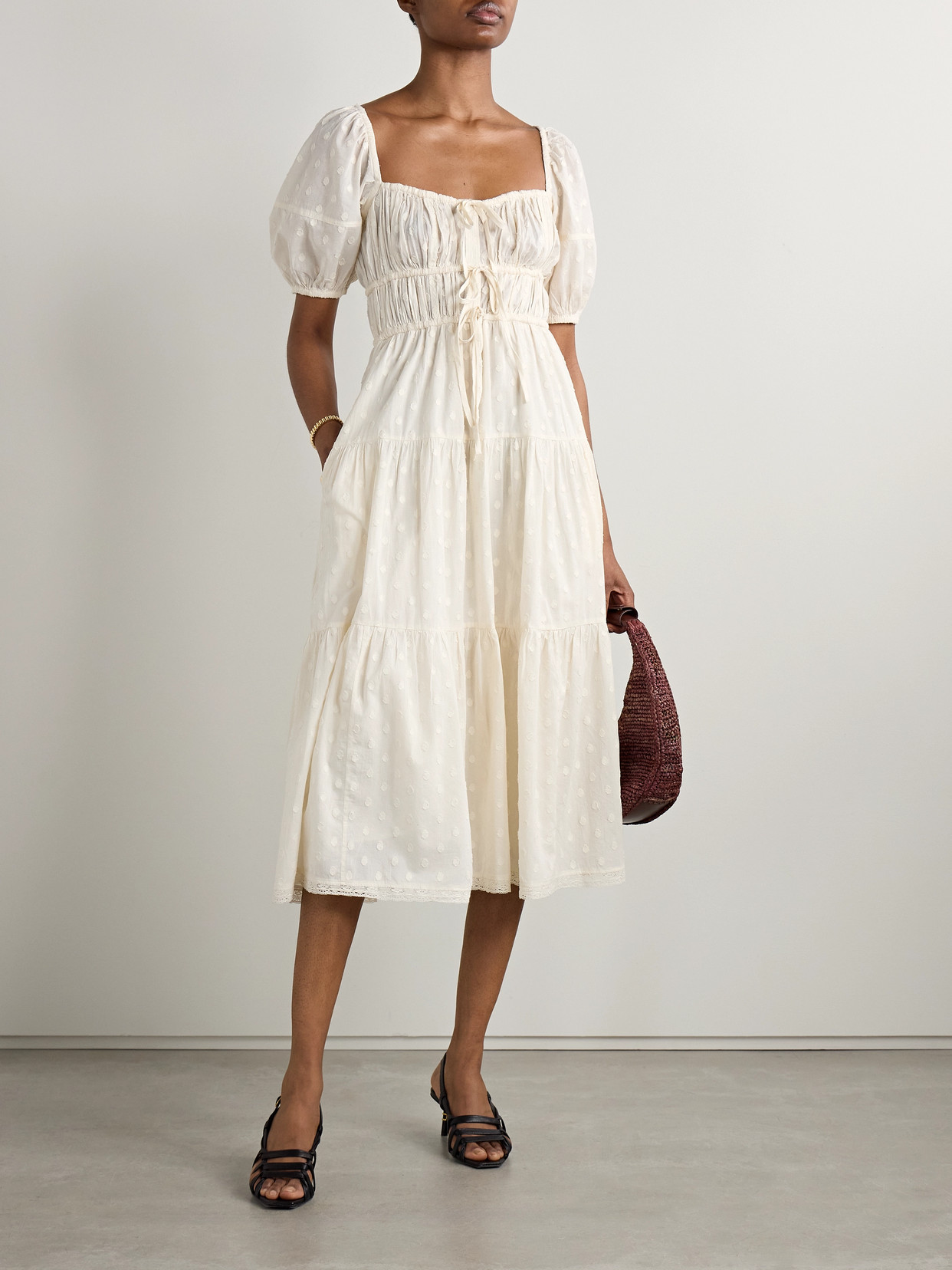 Ulla Johnson Palma Crochet-trimmed Fil Coupé Cotton-voile Midi Dress In Ivory