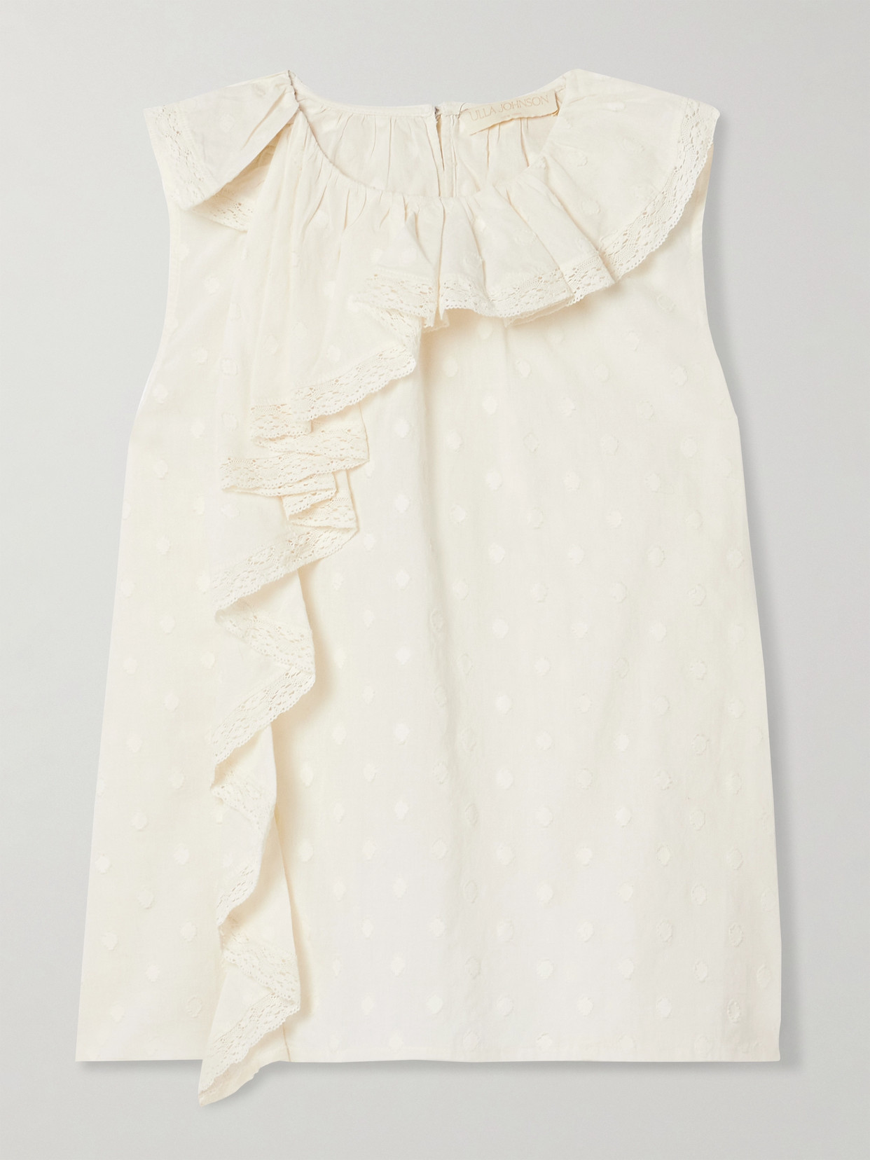 Ulla Johnson Thalia Lace-trimmed Ruffled Fil Coupé Cotton-voile Tank In Ivory