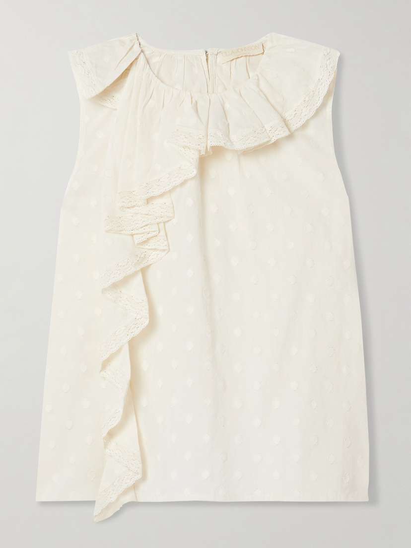 Ulla Johnson Thalia Lace-trimmed Ruffled Fil Coupé Cotton-voile Tank
