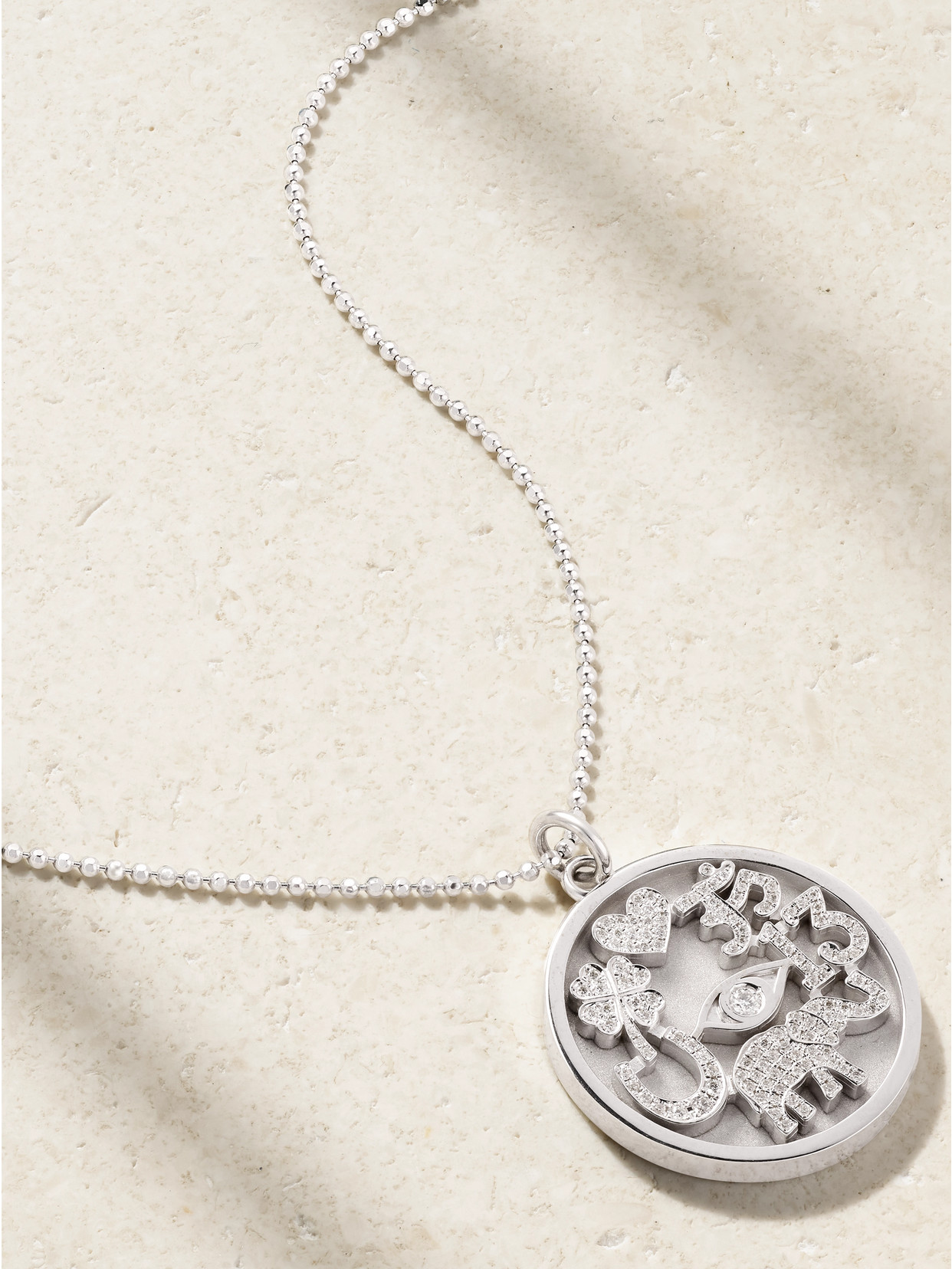 Jennifer Meyer Good Luck 18-karat White Gold Diamond Necklace In Silver