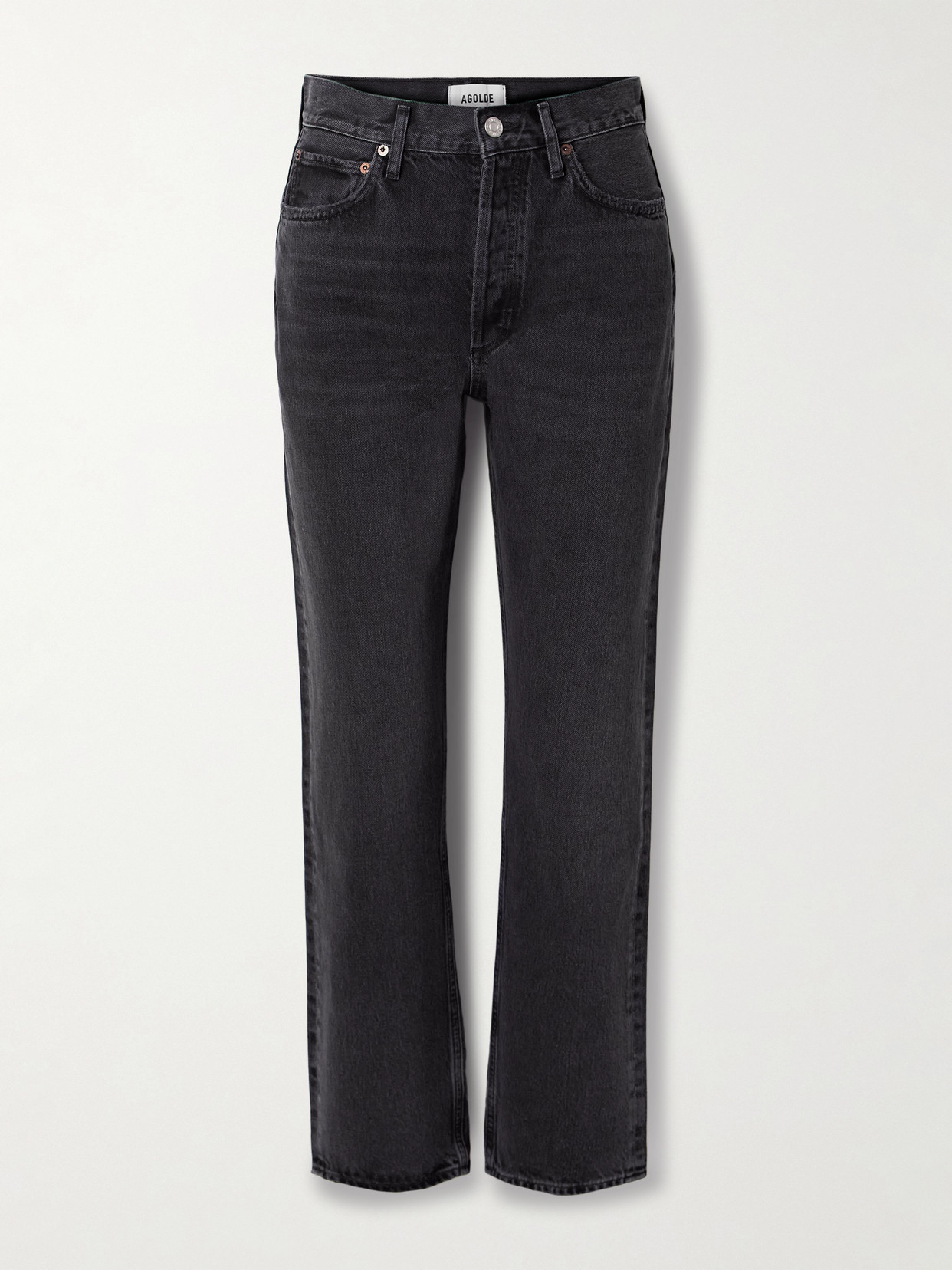 Shop Agolde '90s Pinch Waist High-rise Straight-leg Jeans In Black