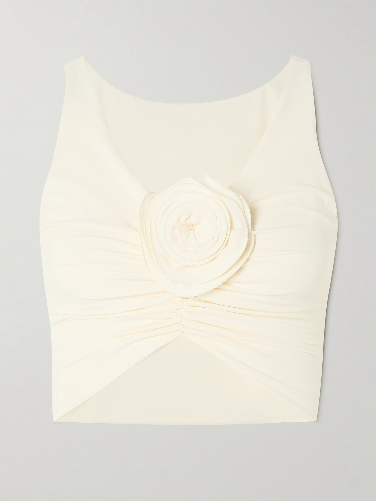 Shop Magda Butrym Appliquéd Ruched Bikini Top In Cream