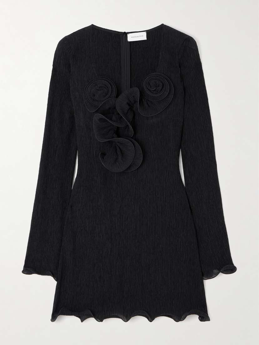 Magda Butrym Appliquéd Ruffled Ribbed Lyocell-blend Mini Dress