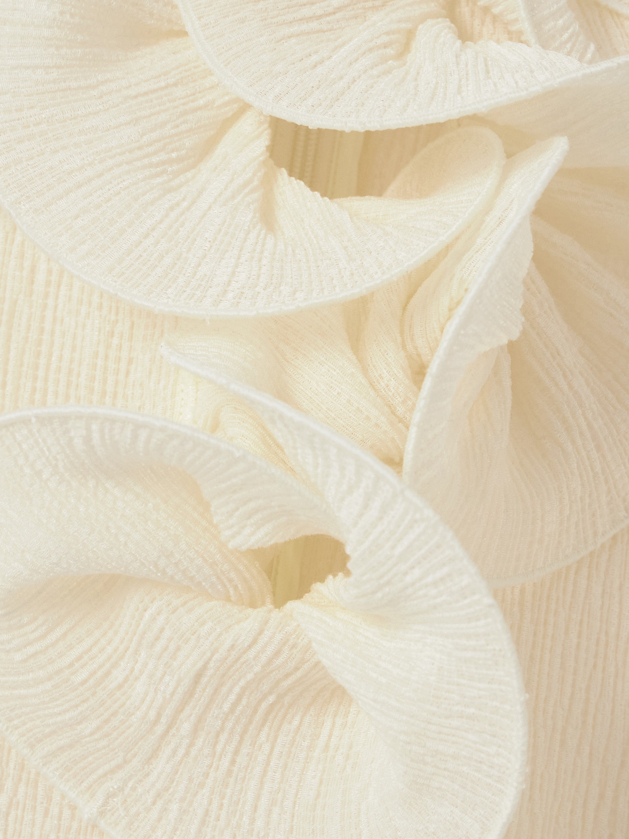 Magda Butrym Appliquéd Ruffled Ribbed Lyocell-blend Midi Dress In Cream