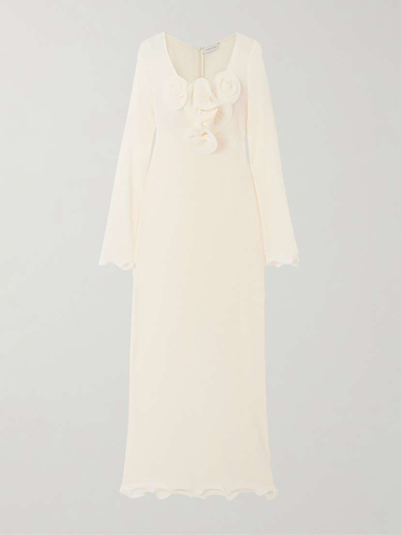 Magda Butrym Appliquéd Ruffled Ribbed Lyocell-blend Midi Dress