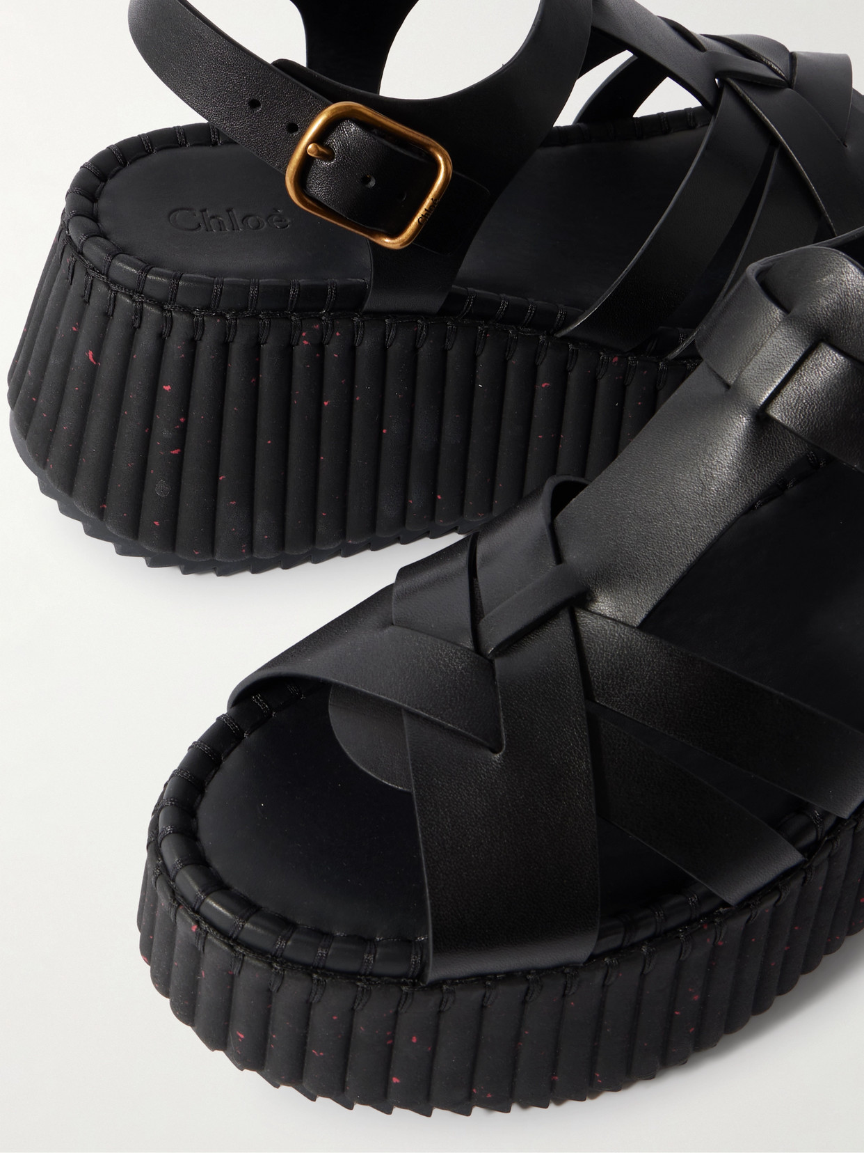 Chloé Leather Strappy Platform Wedge Sandals