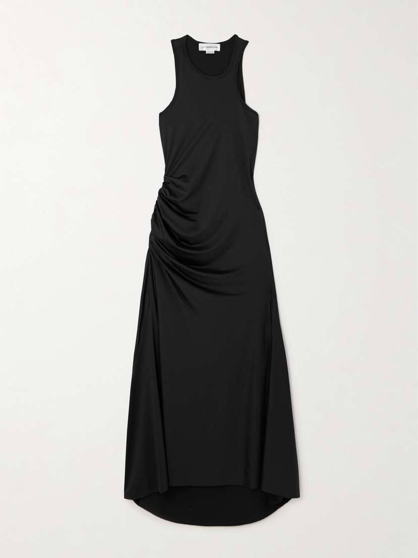 Victoria Beckham Asymmetric Ruched Satin-jersey Midi Dress