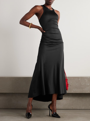 Victoria Beckham Asymmetric ruched satin-jersey midi dress