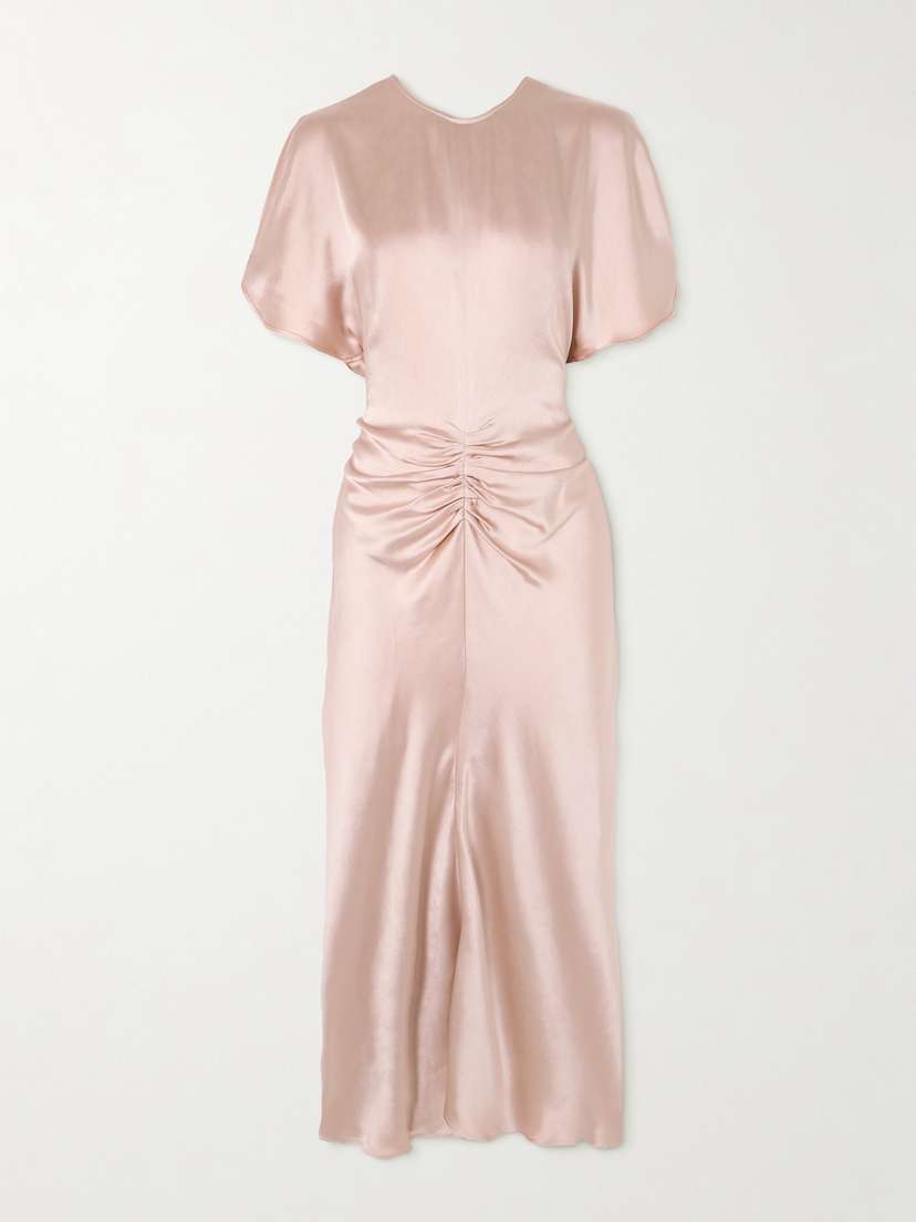 Victoria Beckham Gathered Satin Midi Dress
