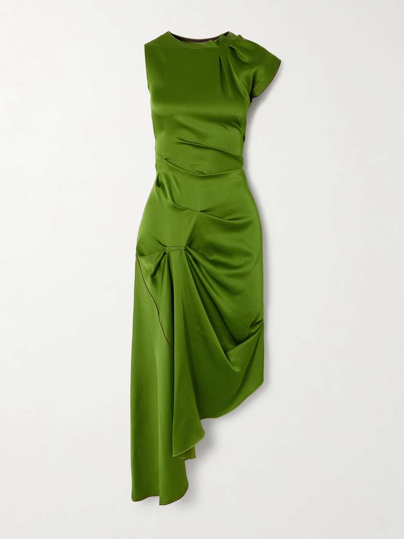 Victoria Beckham Asymmetric Draped Satin Midi Dress