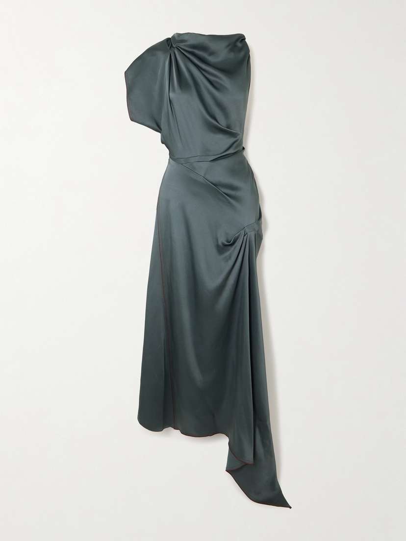 Victoria Beckham Asymmetric Draped Satin Midi Dress