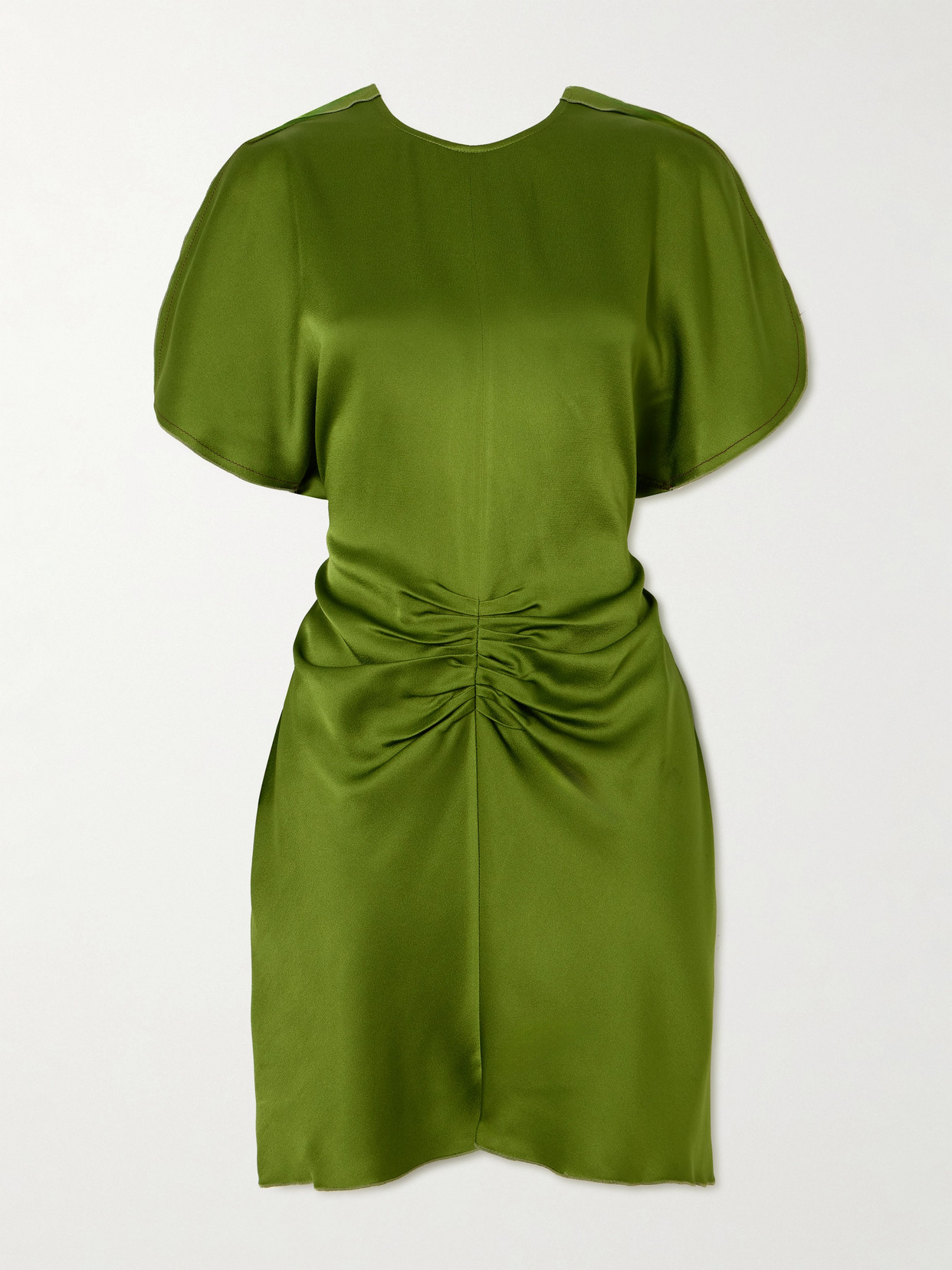 Victoria Beckham Gathered Satin Mini Dress In Green