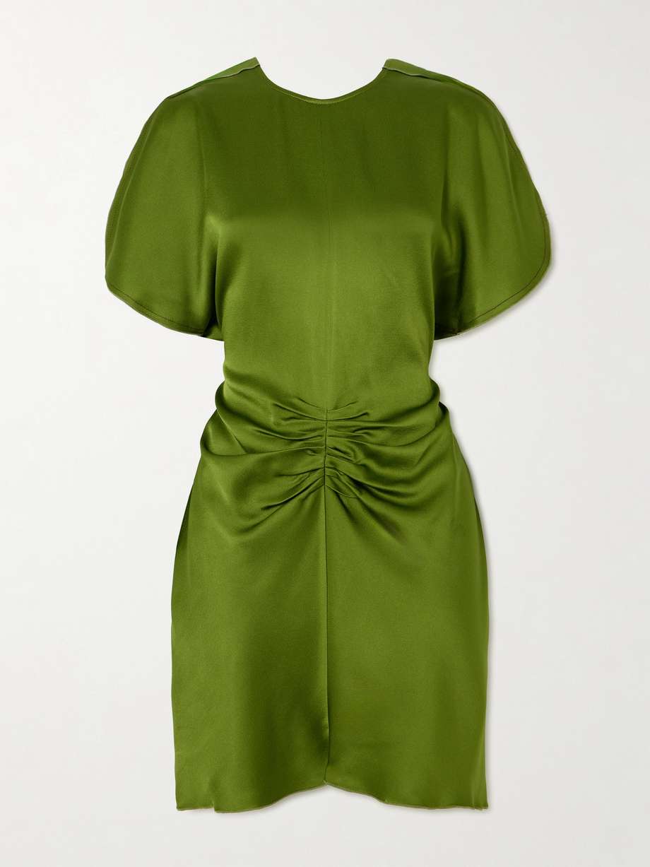 gathered satin mini dress