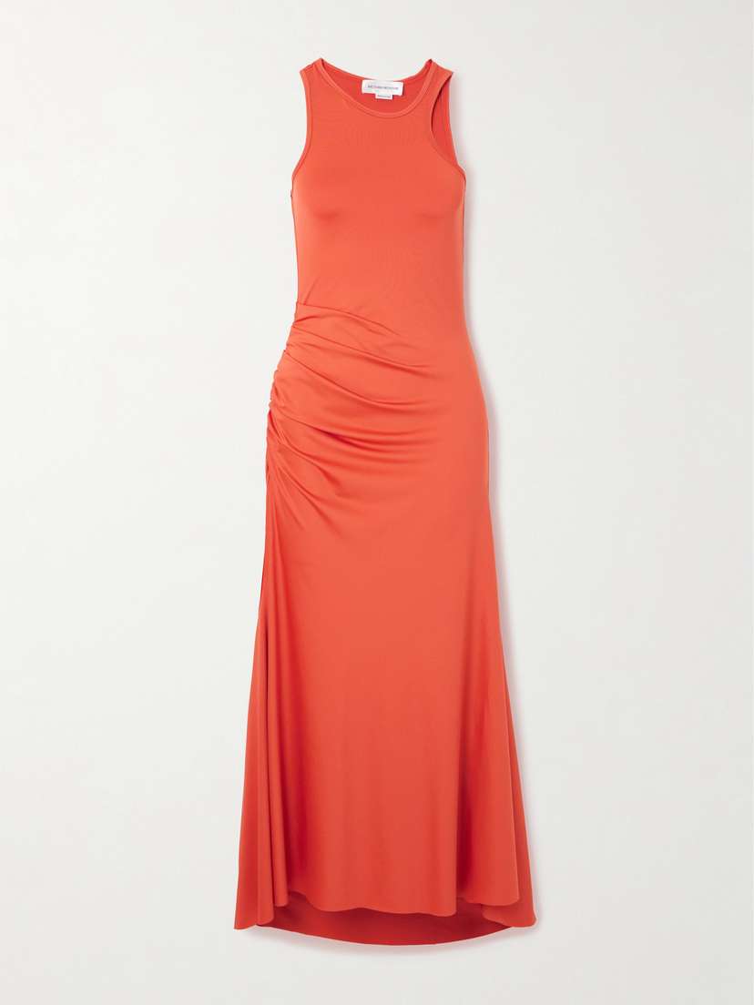 Victoria Beckham Asymmetric Ruched Satin-jersey Midi Dress