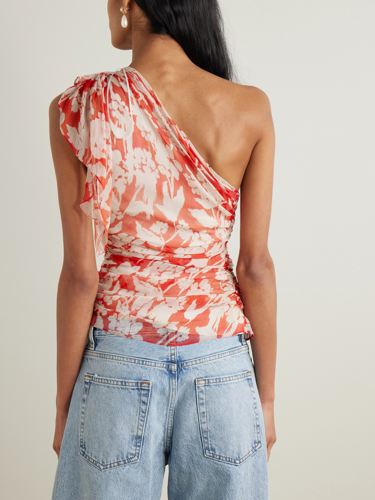 Victoria Beckham Womens Chilli Blush Asymmetric Draped Floral Silk Top In Red