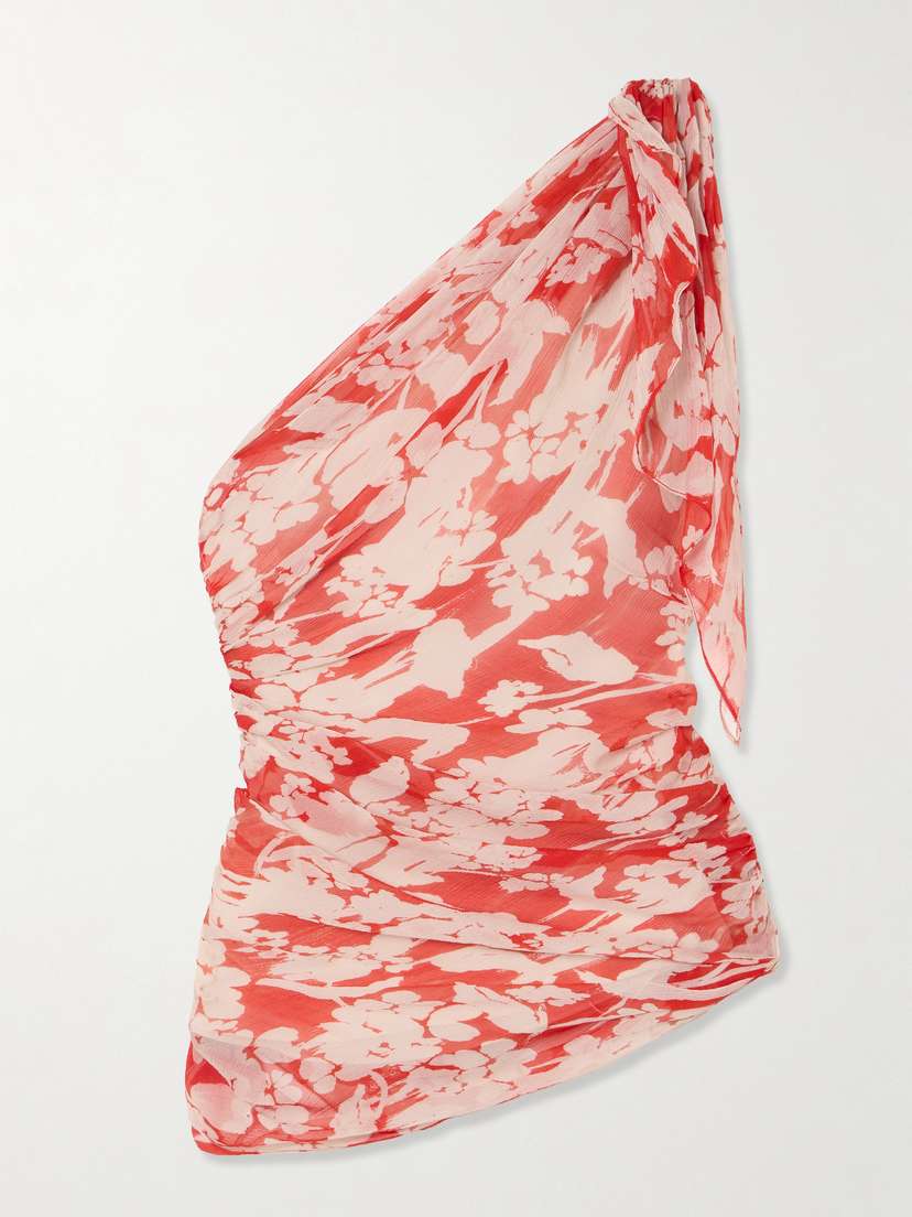 Victoria Beckham One-shoulder Draped Floral-print Silk-georgette Top