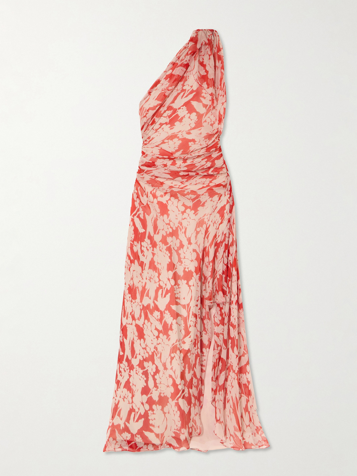 Victoria Beckham One-shoulder Draped Floral-print Silk-georgette Maxi Dress In Red