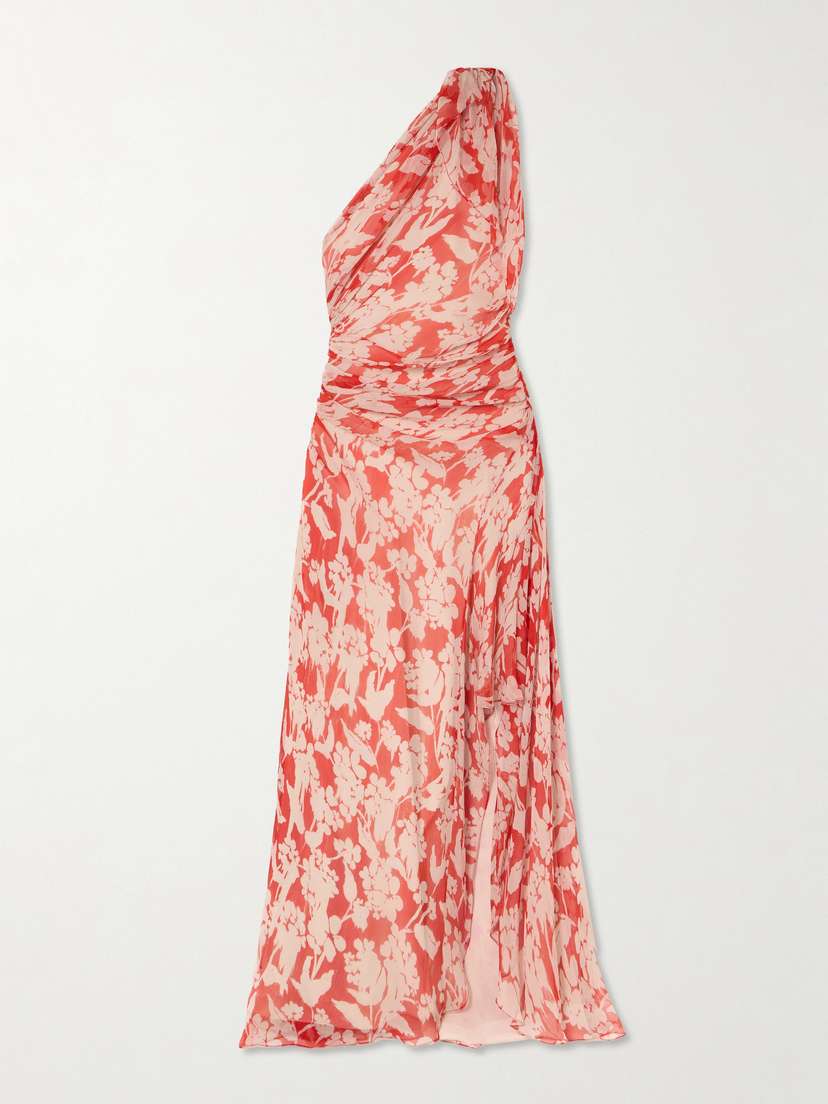 Victoria Beckham One-shoulder Draped Floral-print Silk-georgette Maxi Dress