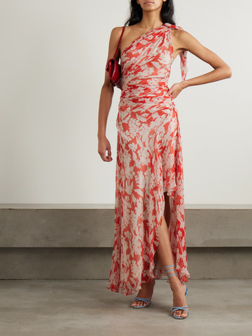 Victoria Beckham One-shoulder draped floral-print silk-georgette maxi dress