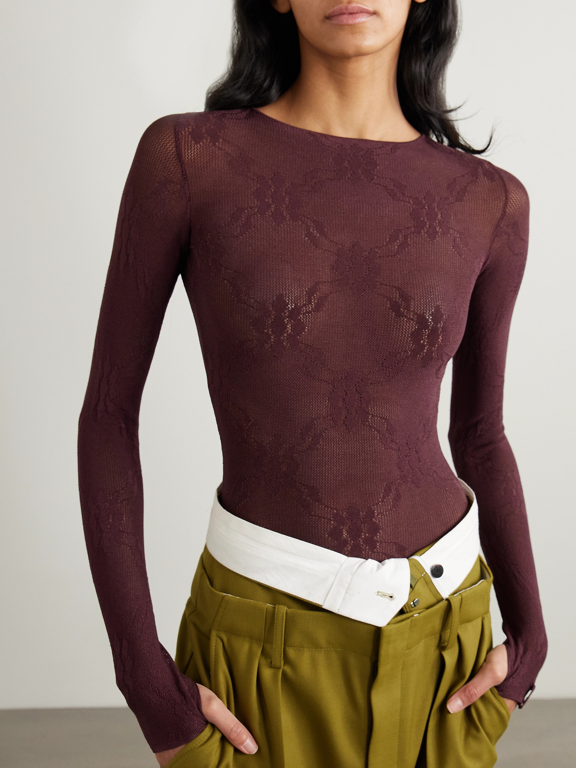 Victoria Beckham Open-back embroidered open-knit bodysuit