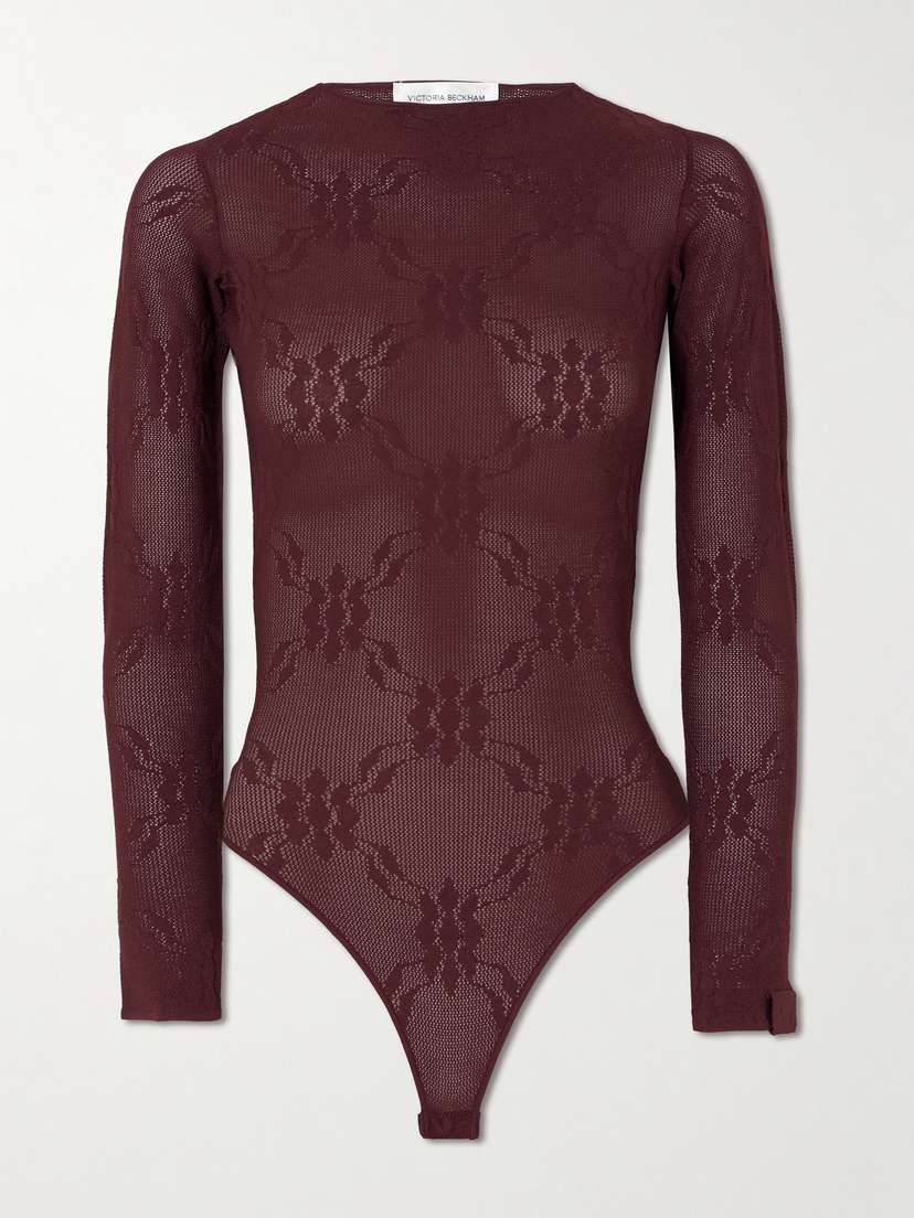 Victoria Beckham Open-back Embroidered Open-knit Bodysuit