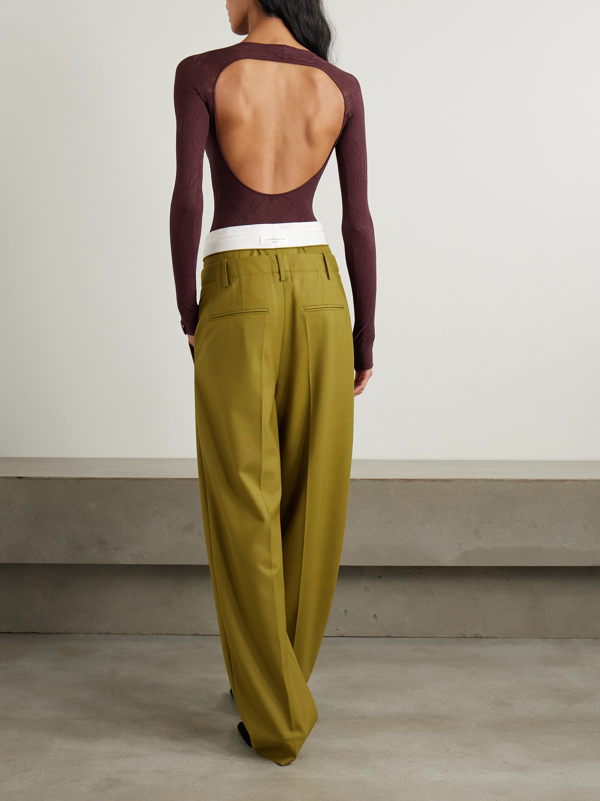 Victoria Beckham Open-back embroidered open-knit bodysuit thumbnail