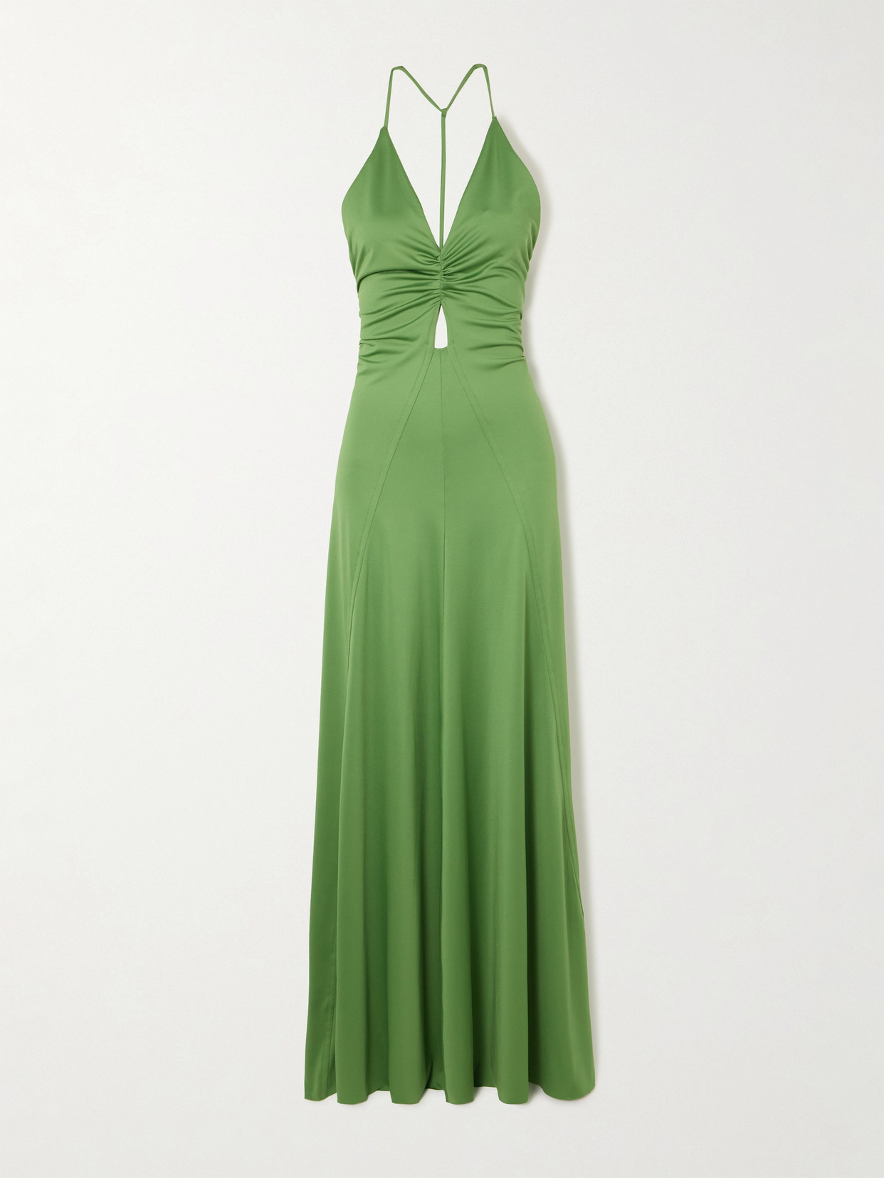 VICTORIA BECKHAM CUTOUT RUCHED STRETCH-SATIN GOWN