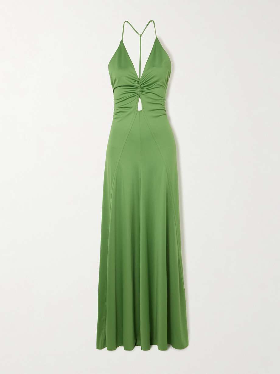 cutout ruched stretch-satin gown