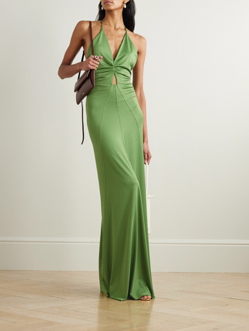 Victoria Beckham Cutout ruched stretch-satin gown