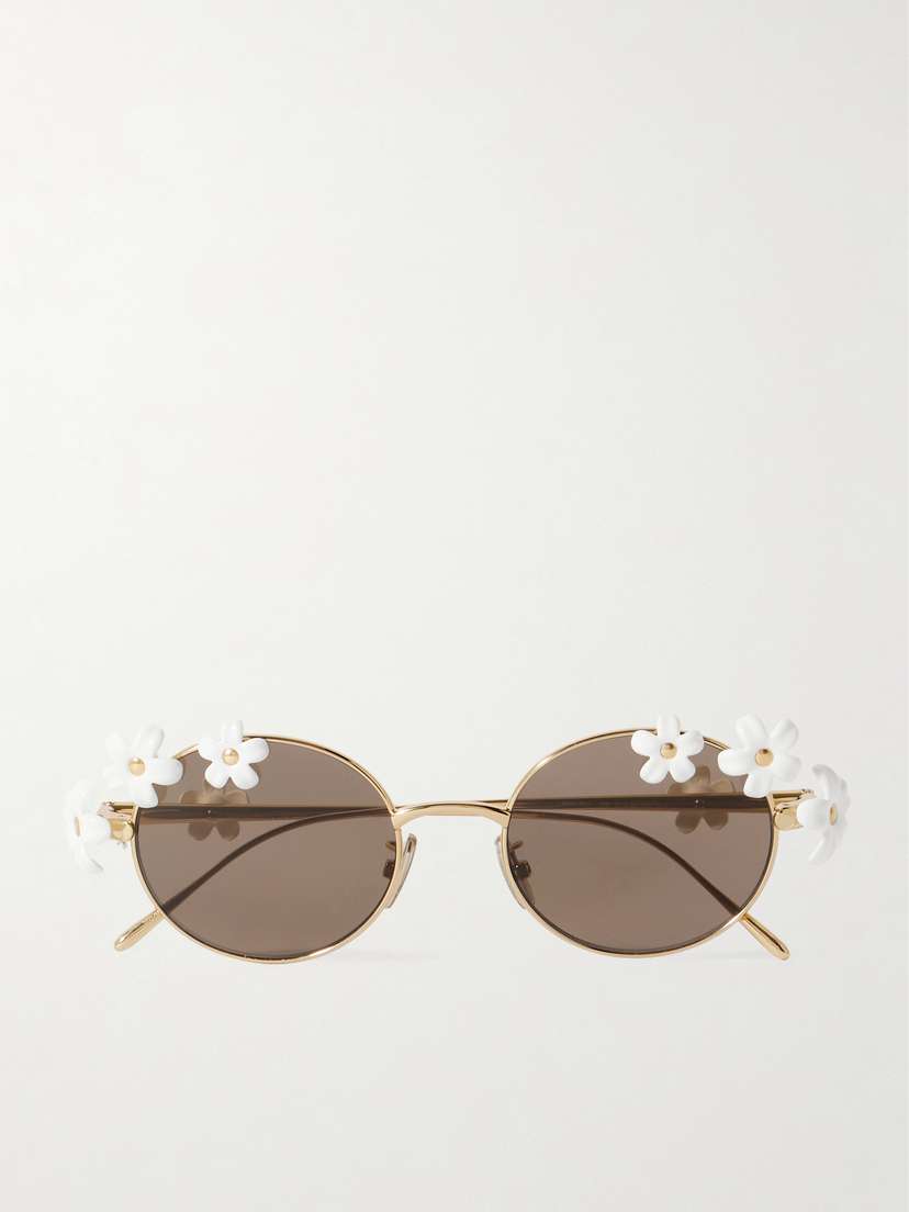 Loewe + Paula's Ibiza Embellished Round-frame Gold-tone Sunglasses