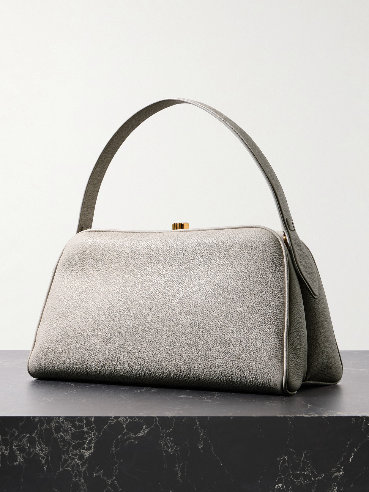 Khaite Cate Textured-leather Tote In Gray