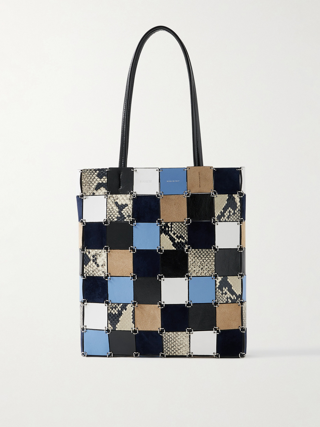 Khaite Emma Embellished Paneled Leather And Suede Shoulder Bag In Multi
