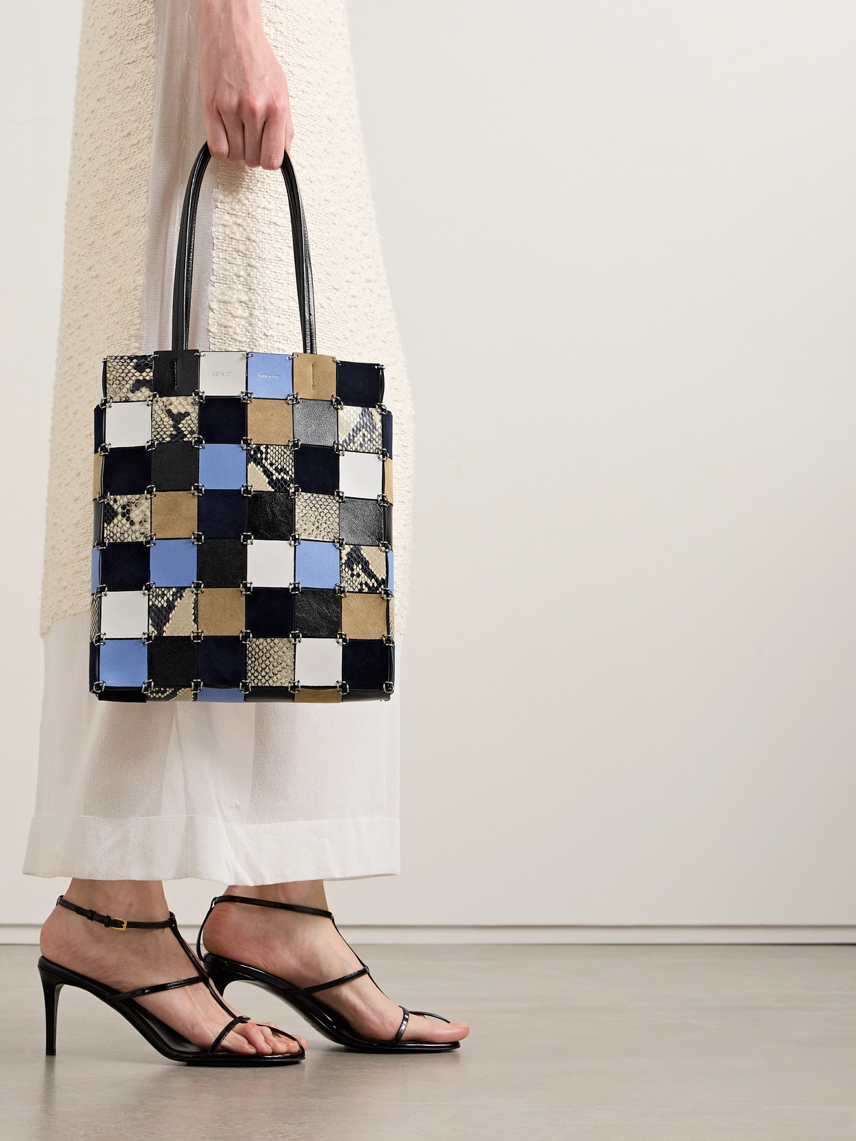 Khaite Emma Embellished Paneled Leather And Suede Shoulder Bag In Multi
