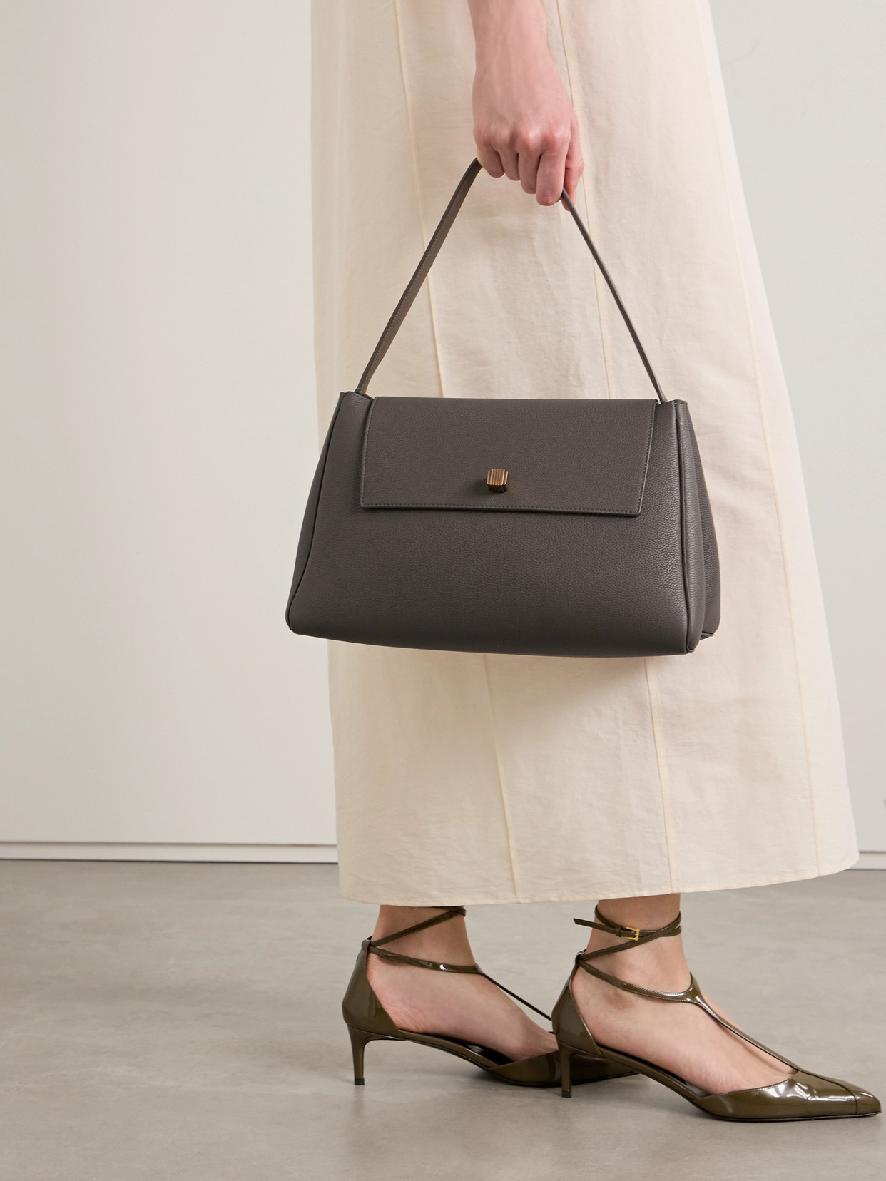 Khaite Square Embellished Leather Shoulder Bag In Gray