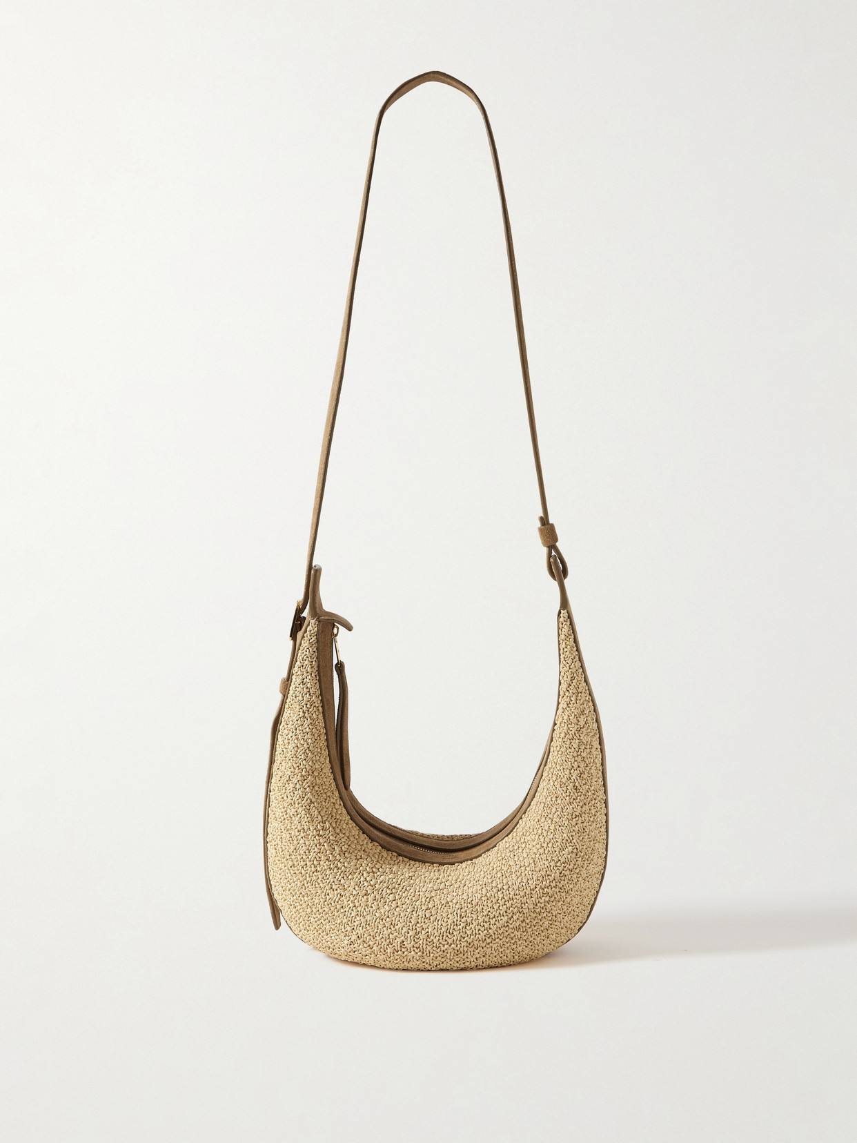 Khaite Augustina Small Suede-trimmed Raffia Shoulder Bag In Neutrals