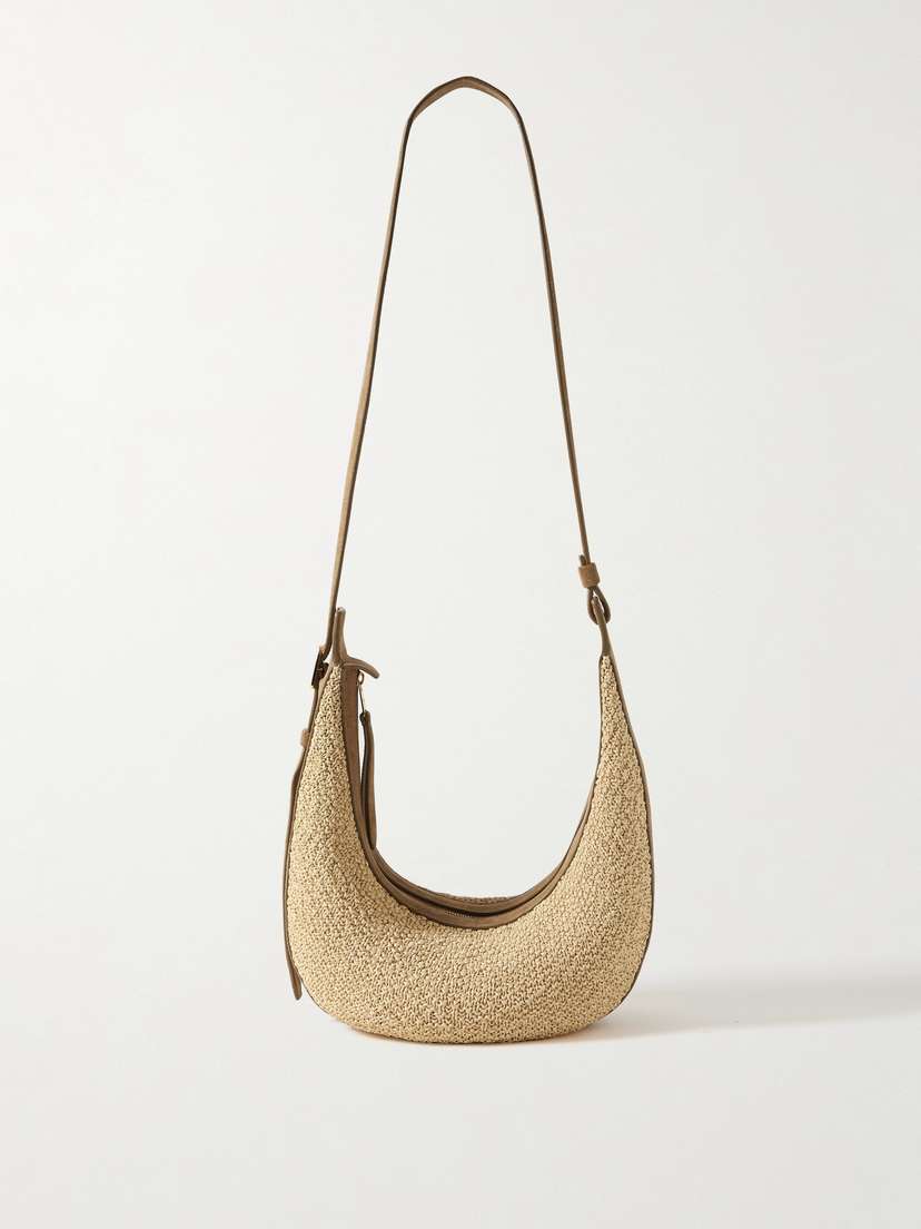 Khaite Augustina Small Suede-trimmed Raffia Shoulder Bag