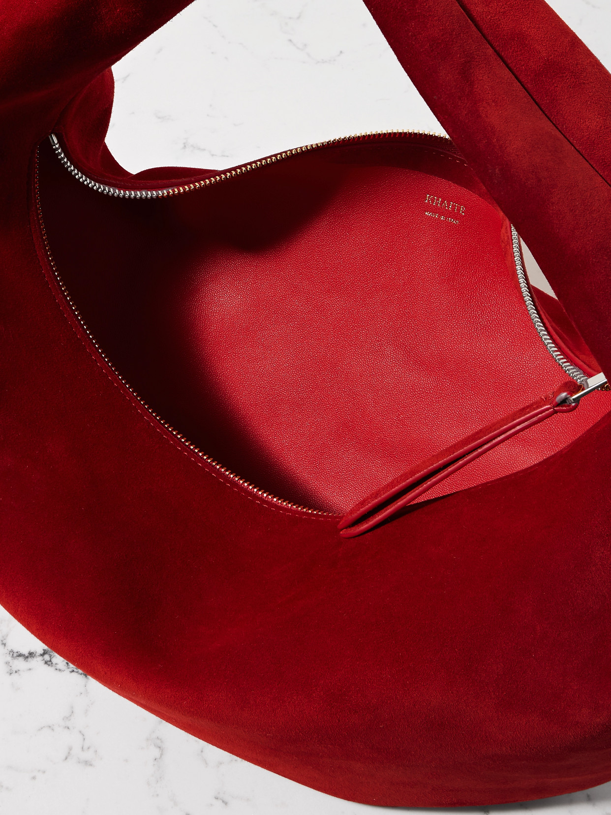 Khaite Olivia Medium Suede Tote In Red