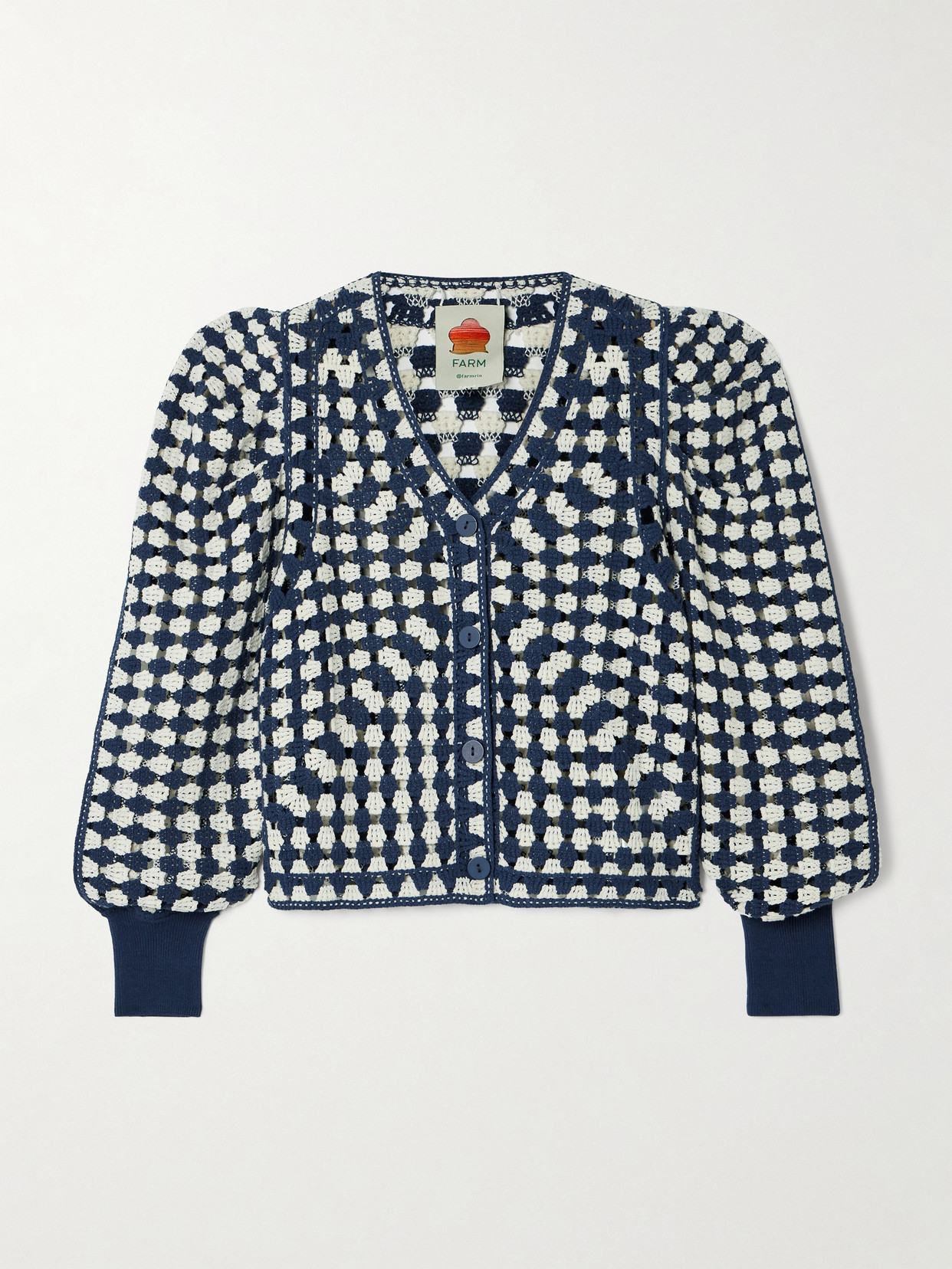 Farm Rio Crocheted Cotton-blend Cardigan In Blue