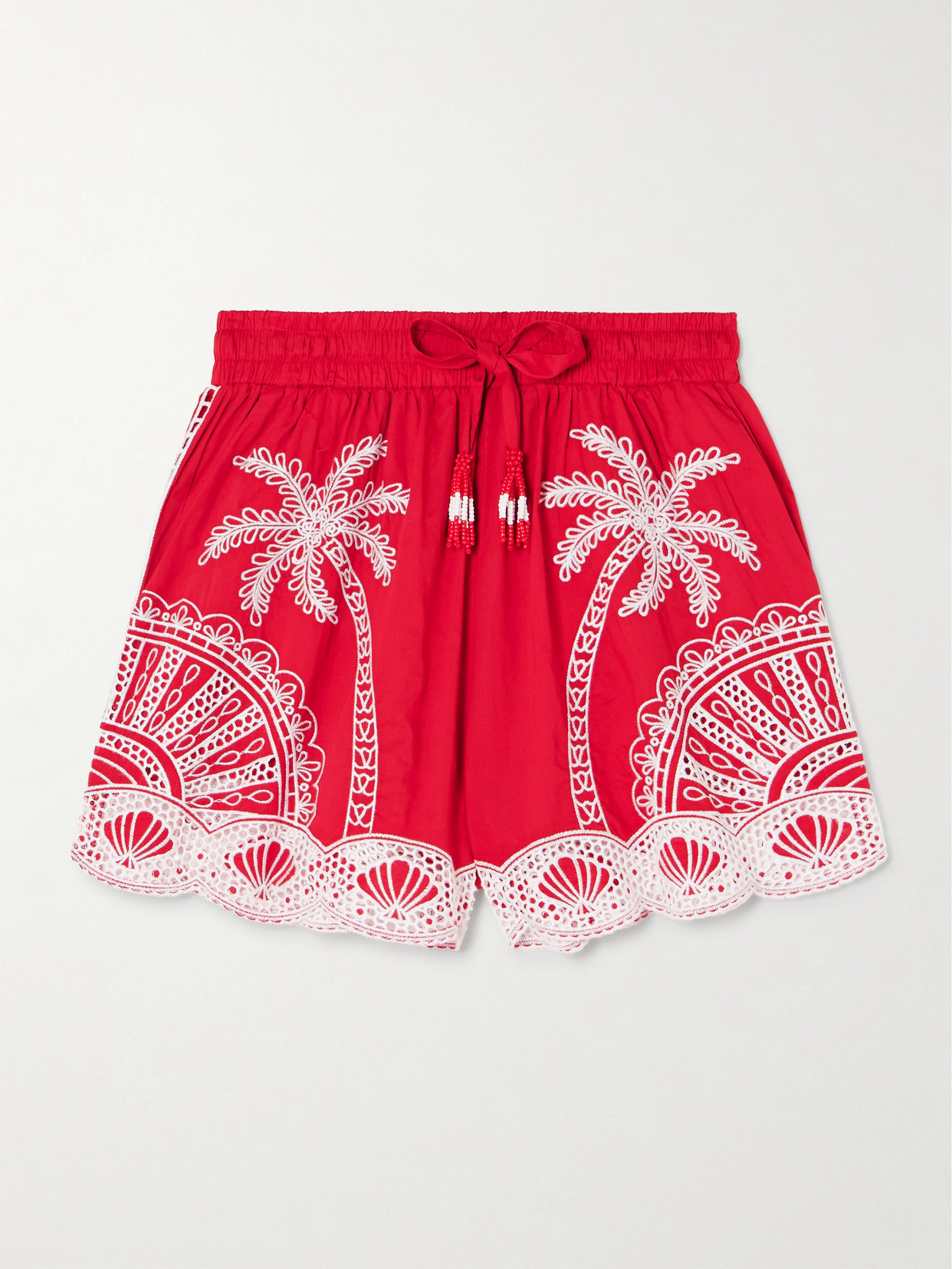 Shop Farm Rio Scalloped Broderie Anglaise Cotton Shorts In Red