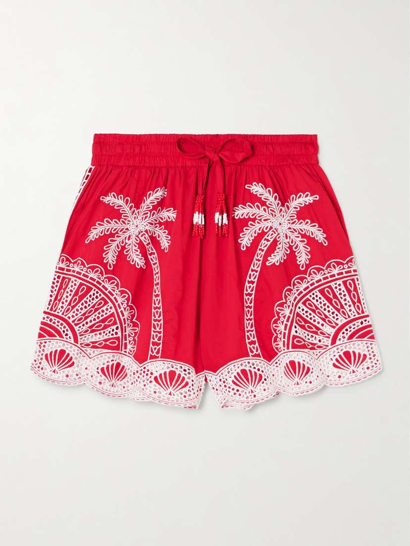 Farm Rio Scalloped Broderie Anglaise Cotton Shorts