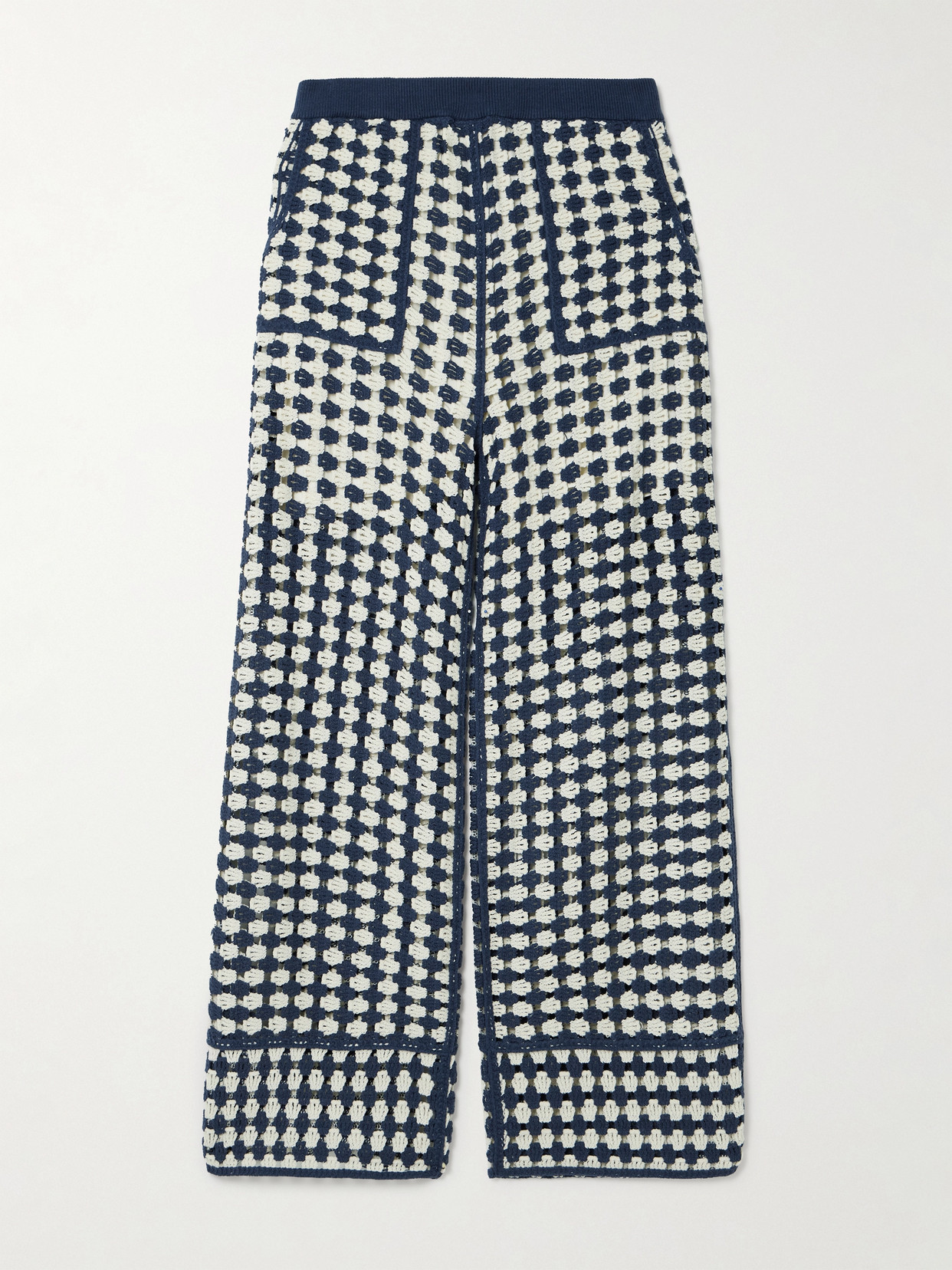 Farm Rio - Crocheted Cotton-blend Wide-leg Pants - Blue