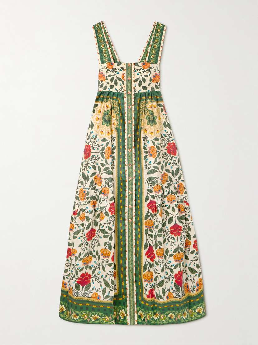 Farm Rio Garden Tapestry Open-back Floral-print Cotton-poplin Maxi Dress