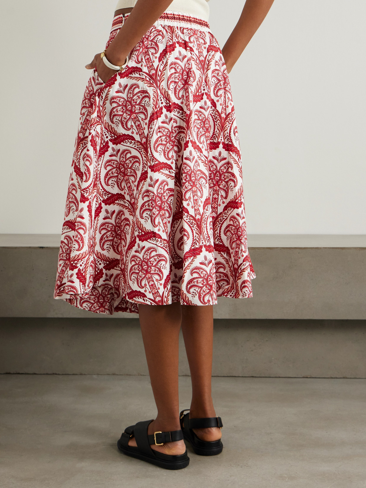 FARM RIO PRINTED LINEN-BLEND MIDI SKIRT