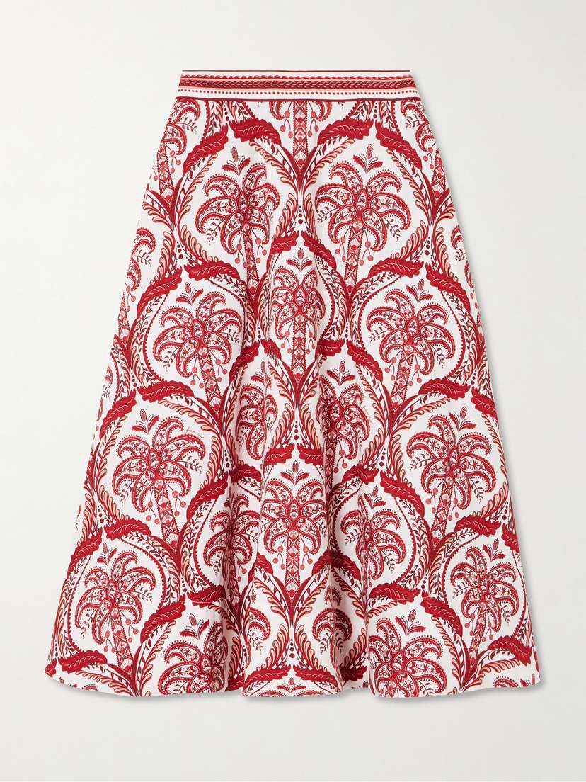 Farm Rio Printed Linen-blend Midi Skirt