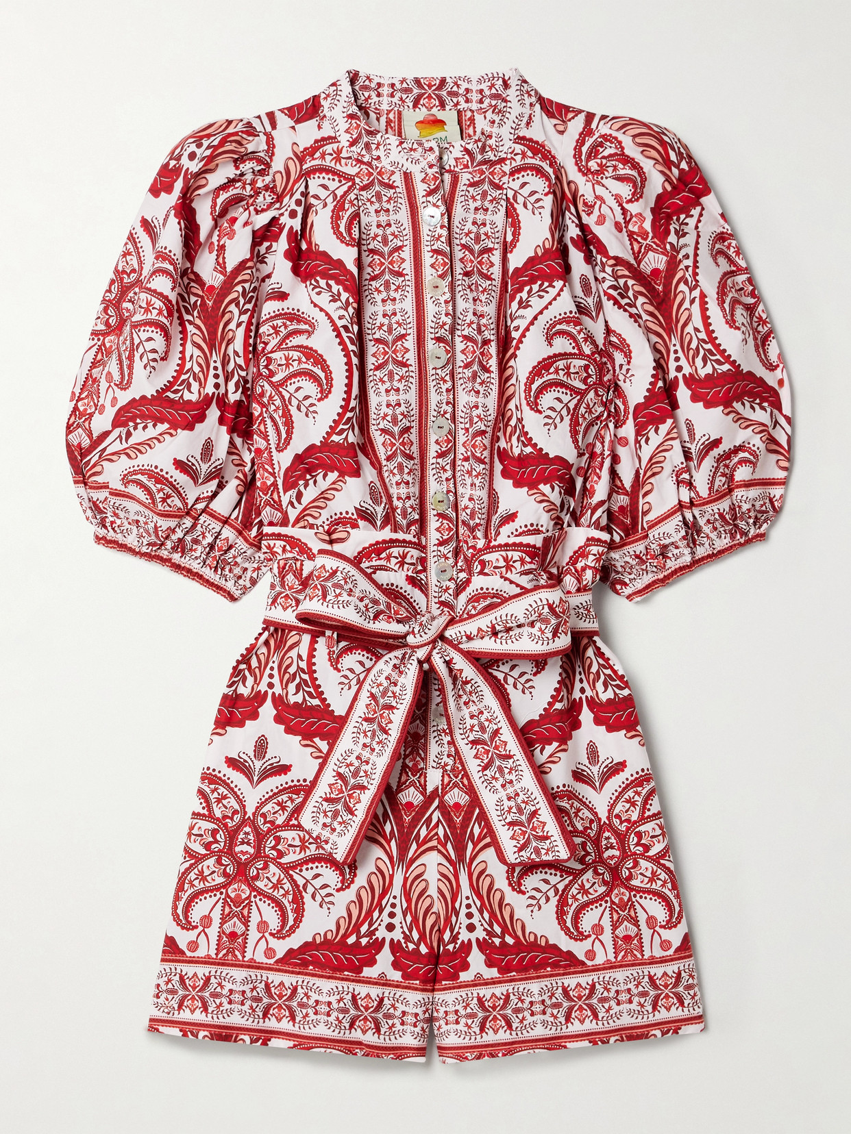 Farm Rio Tropical Cameo Off-white Romper In Red