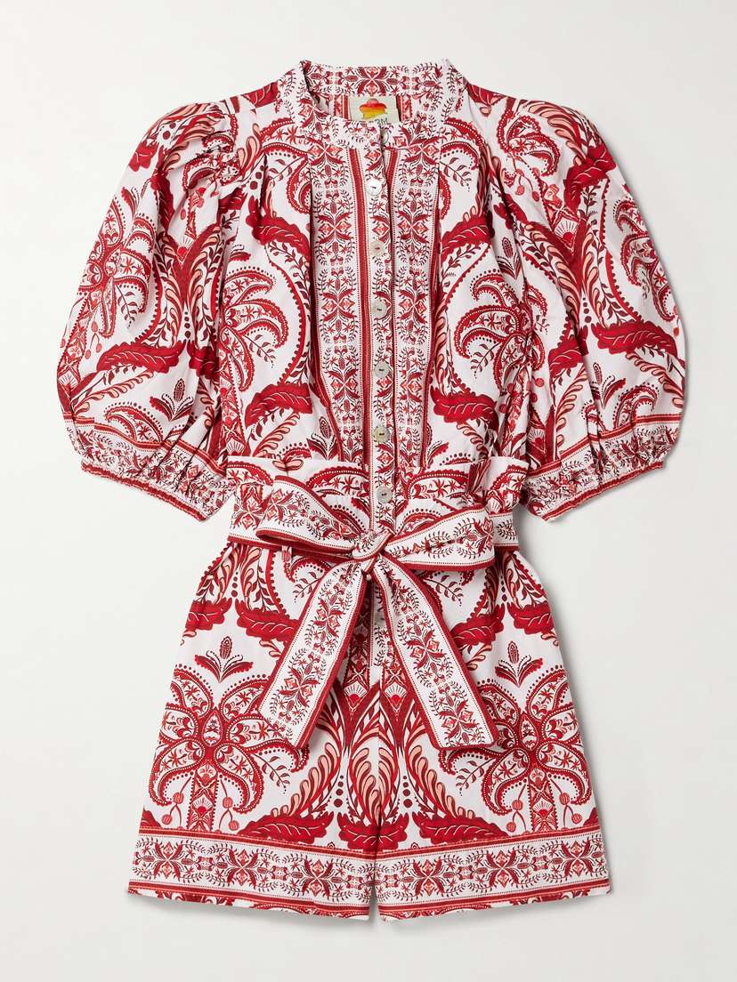 Farm Rio Belted Printed Cotton-poplin Playsuit