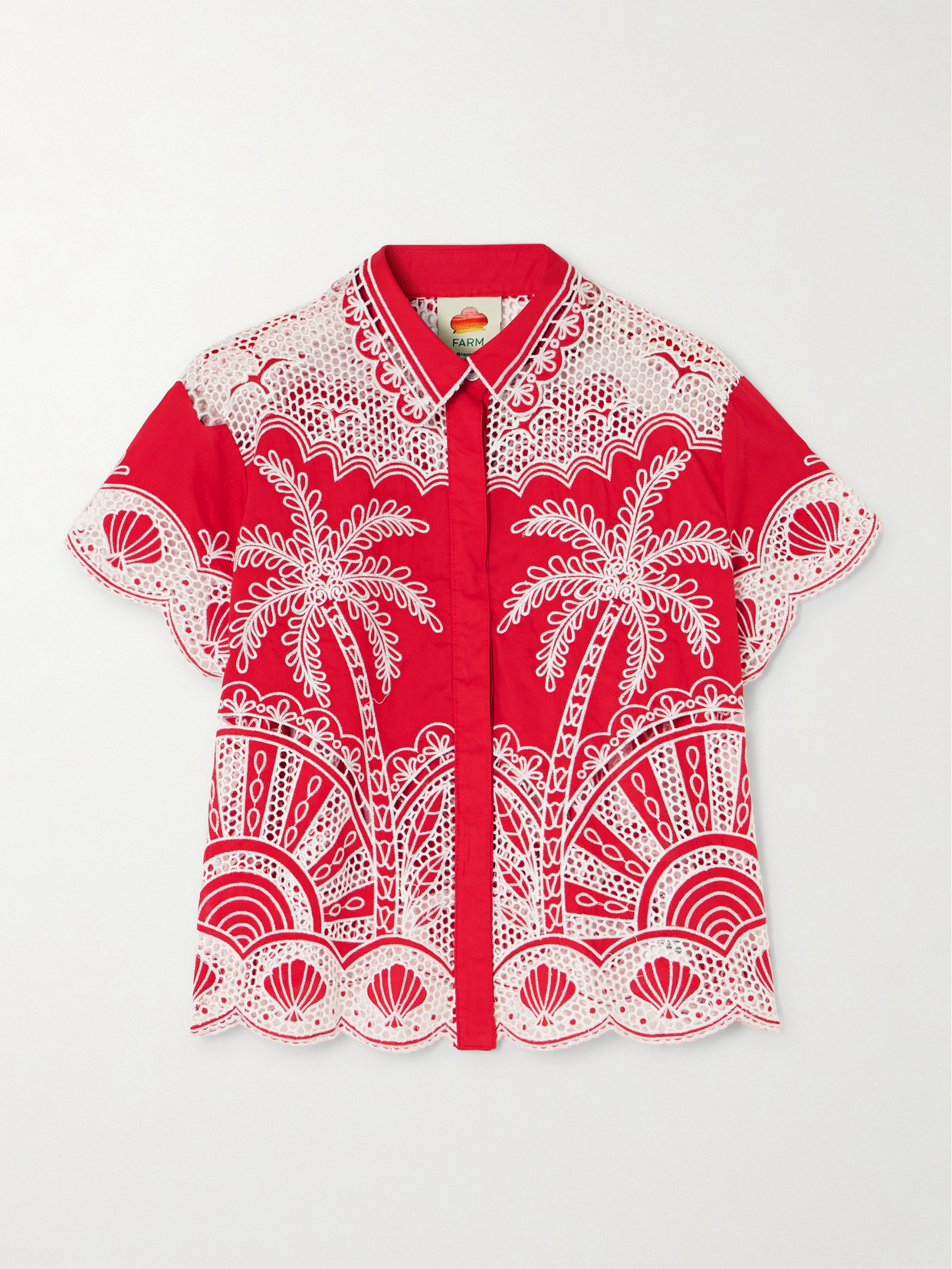 Farm Rio Palm Tree Buttondown Shirt In Red