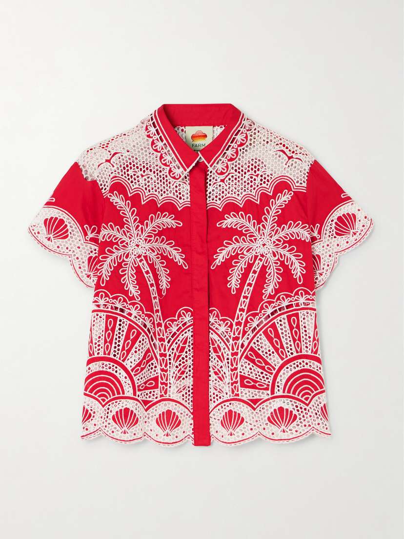 Farm Rio Scalloped Broderie Anglaise Cotton Shirt