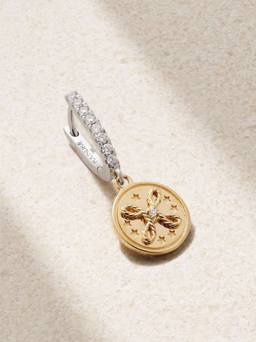 Foundrae True Love Mini Medallion 18-karat Yellow And White Gold Diamond Single Earring